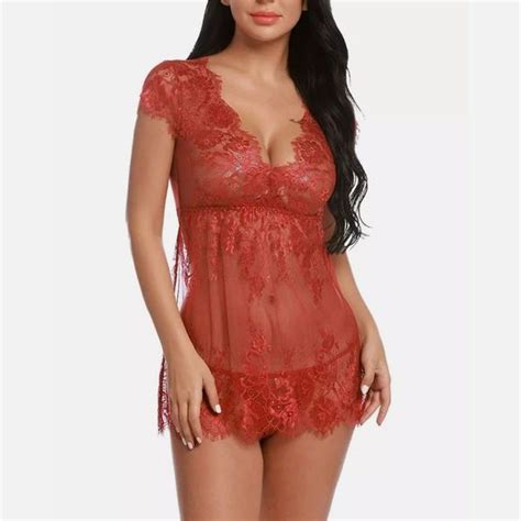 Sexyfun Intimates Sleepwear Womeneyelash Lace Sexy Lingerie Seethrough Babydoll Sleepwear
