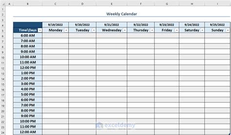 How to Create a Weekly Calendar in Excel (3 Methods)