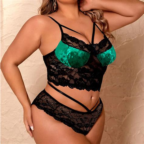 Sexy Green Lace See Through Backless Spaghetti Straps Bra And Thong Lingerie Set N