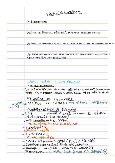 Lecture Notes Ran Q1 Bolded Terms Q2 How Did Darwin And Mendels