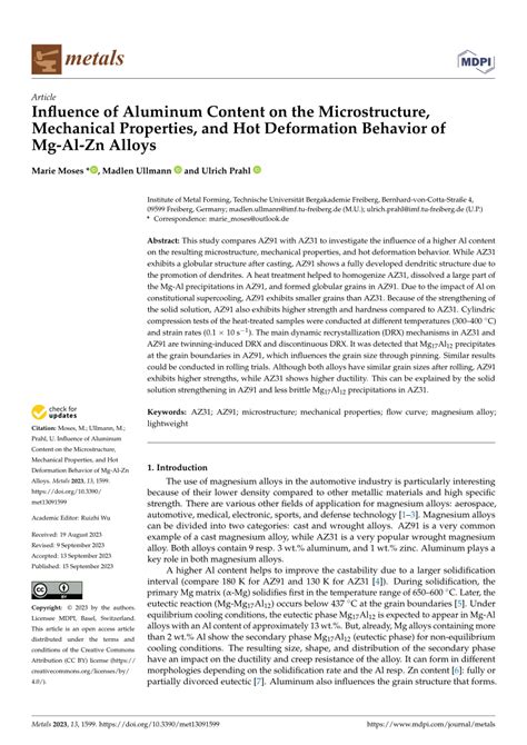 PDF Influence Of Aluminum Content On The Microstructure Mechanical Properties And Hot