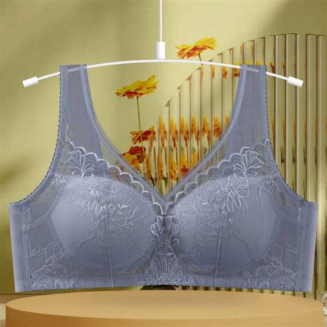 Amidoa Wire Free Bras For Older Women Blue Full Figure Lace Embroidered Brasiers Lingerie For