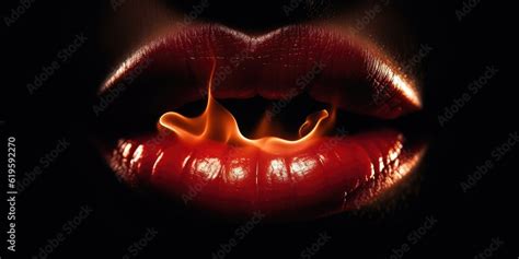 Sexual Red Lips With Fire Flame Isolated On Black Background Hot Kiss A Fiery Kiss Ai Generated
