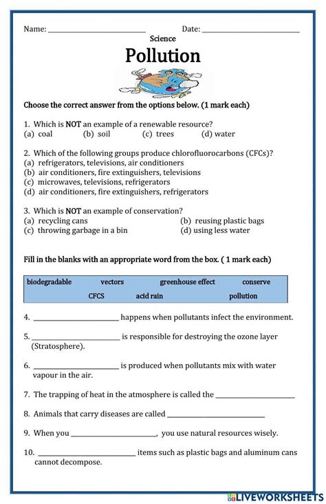 Pollution Worksheet Interactive Worksheet Live Worksheets Worksheets Library