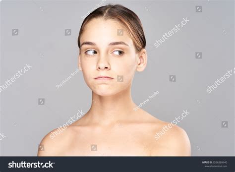 Girl Beautiful Face Puzzled Look Naked Stock Photo Shutterstock