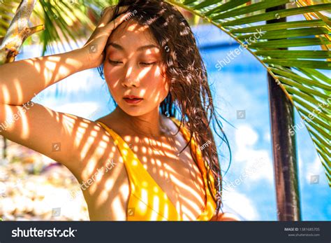 Sexy Asian Woman Wearing Yellow Bikini Stock Photo Edit Now