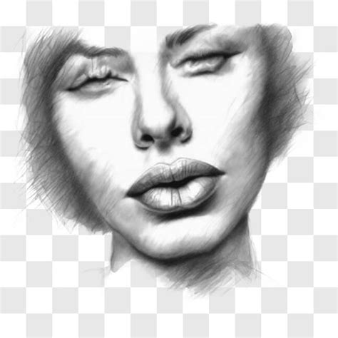 Descarga Dibujo de lápiz en blanco y negro del rostro de una mujer