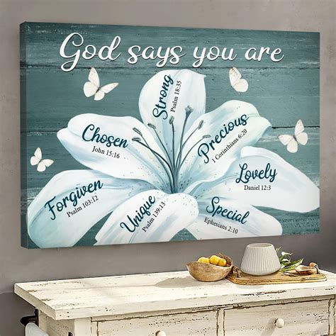 White Lily Flowers God Says You Are Jesus Landscape Canvas Prints