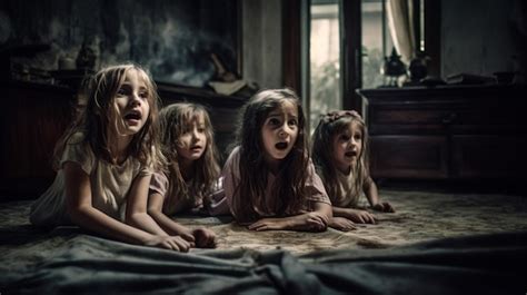 premium photo  group  children lie   floor   dark room