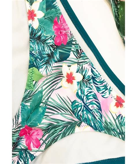 Twist Bandeau Bikini Set Pcs Swimwear Swimsuit For Women Fba Green Flower Cv Ccqi E