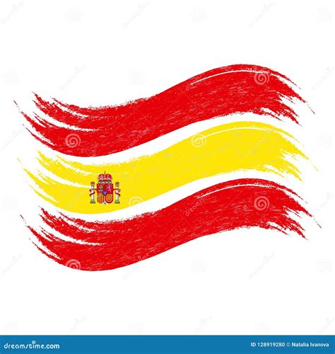 Grunge Brush Stroke With National Flag Of Spain Isolated On A White