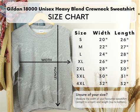 Gildan 18000 Size Chart Gildan 18000 Sweatshirt Size Chart Etsy