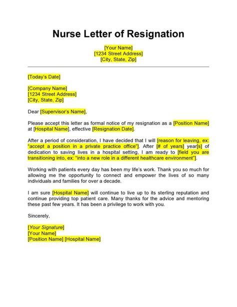 Best Nursing Resignation Letters Samples Templatearchive