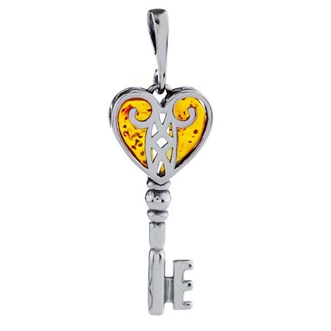 Pendentif clé en ambre de la Baltique sur argent 925 SN1286 Bijoux