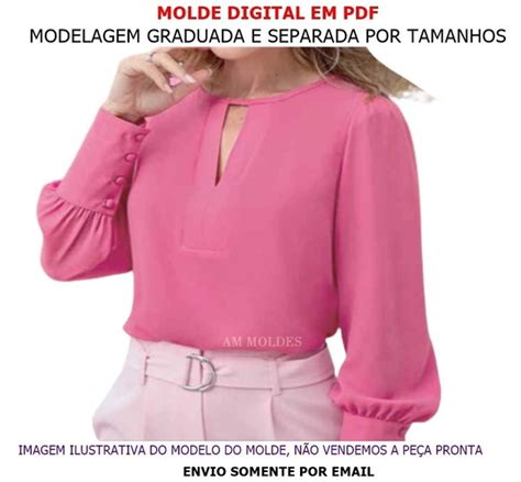 Molde Blusa Feminina Decote V Manga Longa P A Plus Size Elo