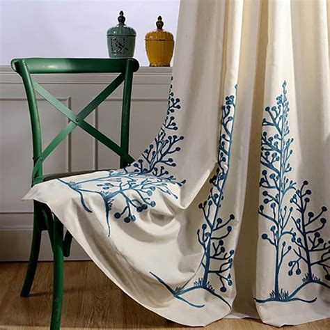 Garden Fresh Windows Cotton Embroidered Curtains Fabric For Bedroom ...