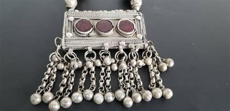 Antique Silver Yemeni Tribal Bedouin Necklace Handmad Gem