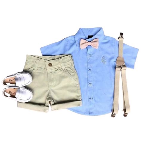 Conjunto Camisa Social Azul Bermuda Nude Infantil