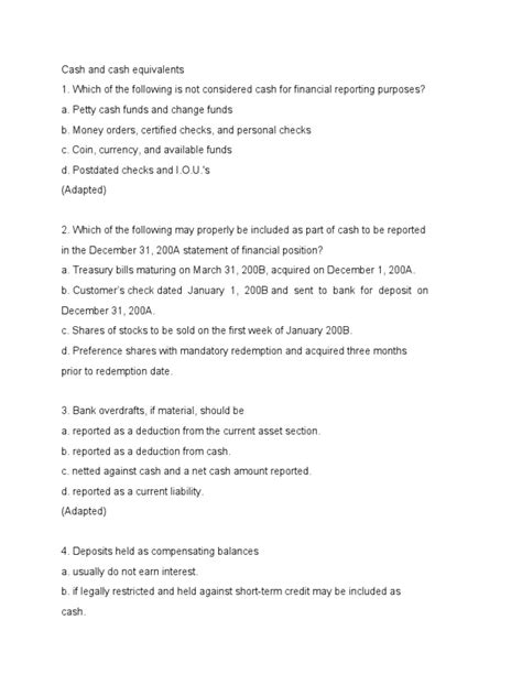 how to calculate cash and equivalents