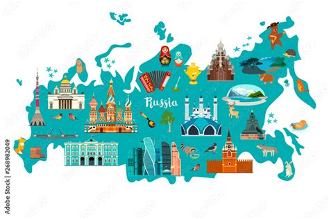 Fototapeta Ilustracja wektorowa mapa Rosji Ręcznie rysować atlas z