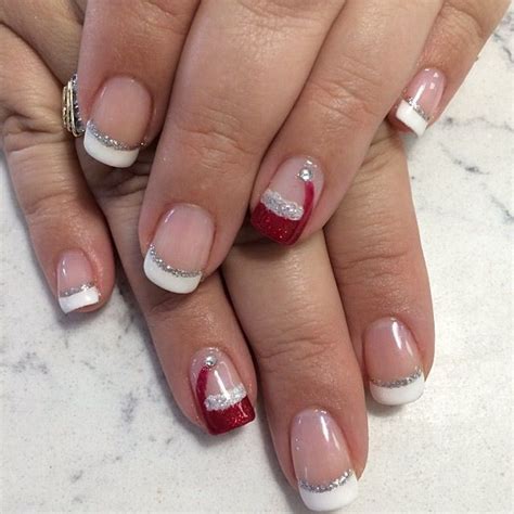 Santa Hat Nails And French With Glitter Accent Line By Nailsart