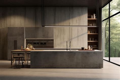 Premium Photo | Minimalist brutalist kitchen interior with clean ...