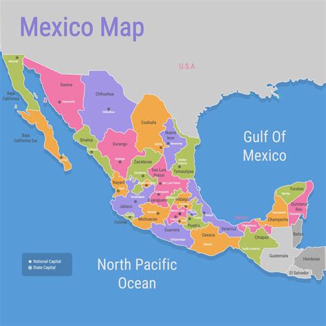 Colorful Mexico Map with Surrounding Borders 20487977 Vector Art at