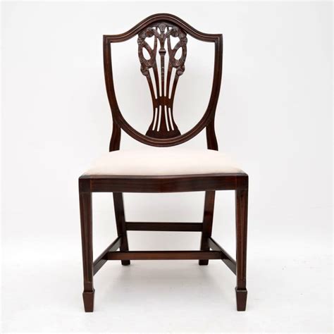 Set Of Antique Sheraton Style Mahogany Shield Back Dining Chairs