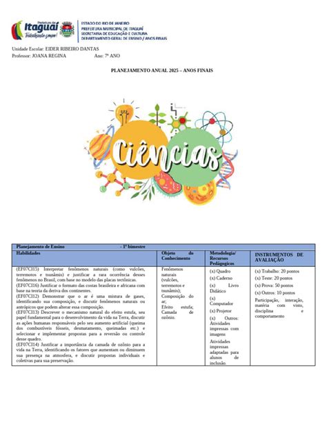Planejamento Anual 2025 - 7º Ano | PDF | Termodinâmica | Pedagogia