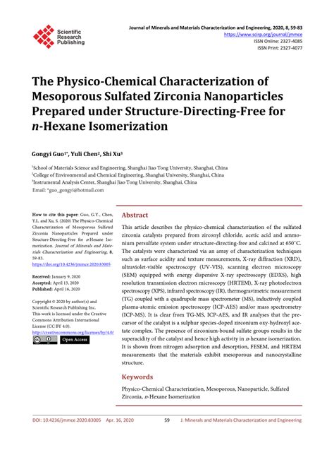 Pdf The Physico Chemical Characterization Of Mesoporous Sulfated