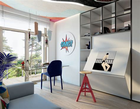 Pop Art Style Home Office And Art Studio Interior Design