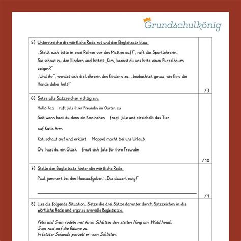 Deutsch 4 Klasse Zwei Proben Satzarten Satzzeichen wörtliche Re