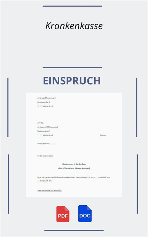 Einspruch Krankenkasse Muster Pdf Word