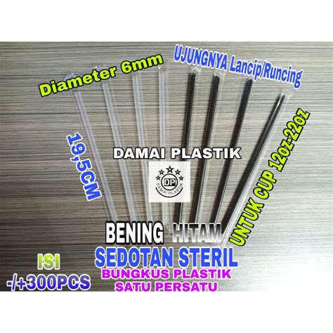 Jual Sedotan Plastik 6mm 20cm Steril Hitam Bungkus Hegenies Kopi Lurus