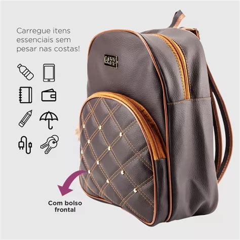 Mochila Media Feminina Pequena Barata Pratica Moderna Barata Cor Marrom