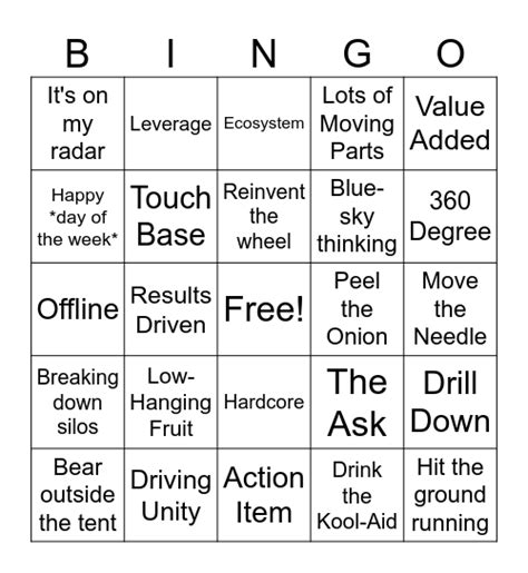 Corporate Jargon Bingo Card