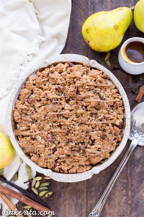 Gluten Free Vegan Caramel Pear Crisp • Bakerita