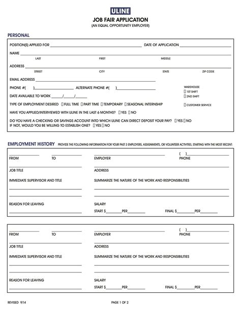 50 Free Employment Job Application Form Templates Printable