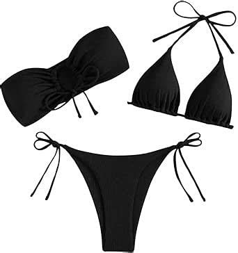 Amazon Sweatyrocks Women S Piece Bikini Set Drawstring Cut Out Halter Triangle Bikini