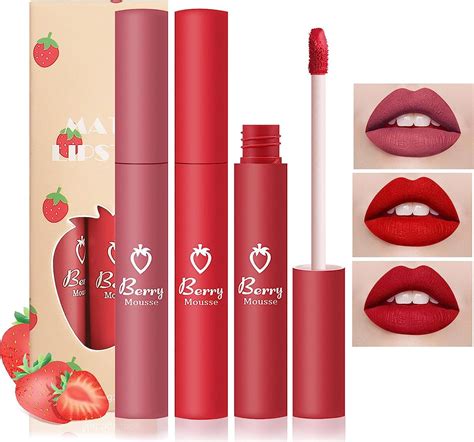 Pcs Matte Lipgloss Set Strawberry Matte Lipstick Set Matte Nude Liquid Long Lasting Wear Non