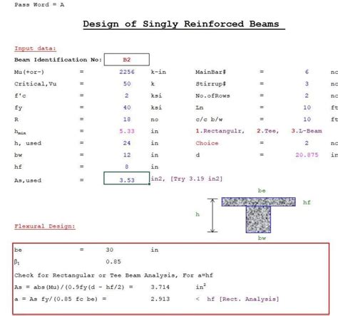 Design Of Singly Reinforced Beam T Beam Excel Sheets