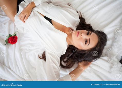 Girl In Lingerie Lying On A Bed With A Rose Stock Image Image Of Glamour Girl
