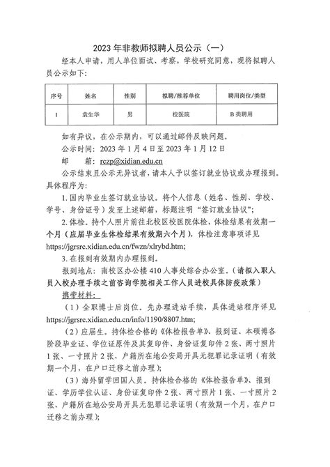 2023年非教师拟聘人员公示（一） 党委教师工作部人力资源部