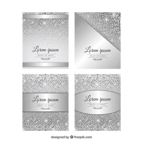 premium vector glitter cards collection  silver color