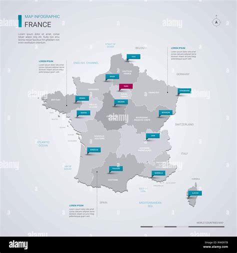 Stylized Vector France Map Showing Big Cities Capital Paris