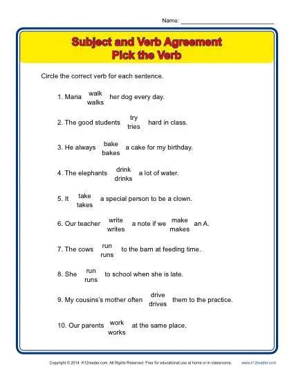 Pick The Verb Subject Verb Agreement Worksheets Worksheets Library