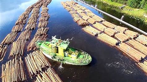 Transporting Timber On The River Amazing Wood Logging And