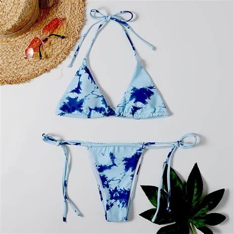 Femmes Ray Push Up High Cut Taille Haute Halter Bikini Set Maillot De Bain Deux Pi Ces Bleu