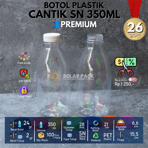 Jual Botol Plastik PET 350ml Cantik Premium 26gr Minuman Jus Susu Kopi