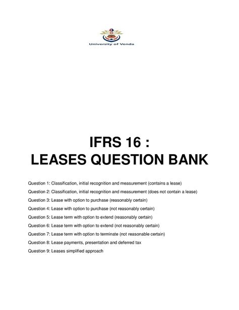 IFRS 16 Question Bank Converted IFRS 16 LEASES QUESTION BANK